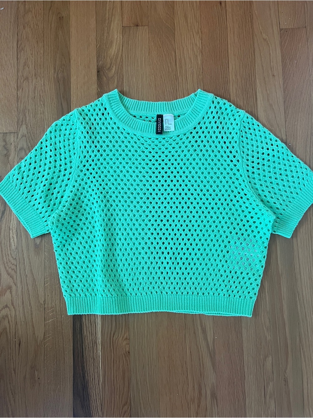 Divided Lime Neon Green Mesh Crochet Crop Top